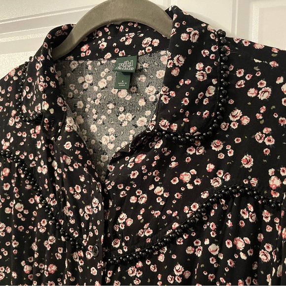 Wild Fable Long Sleeve Floral Button Up Dress with Beaded Collar- Small - Picture 3 of 4